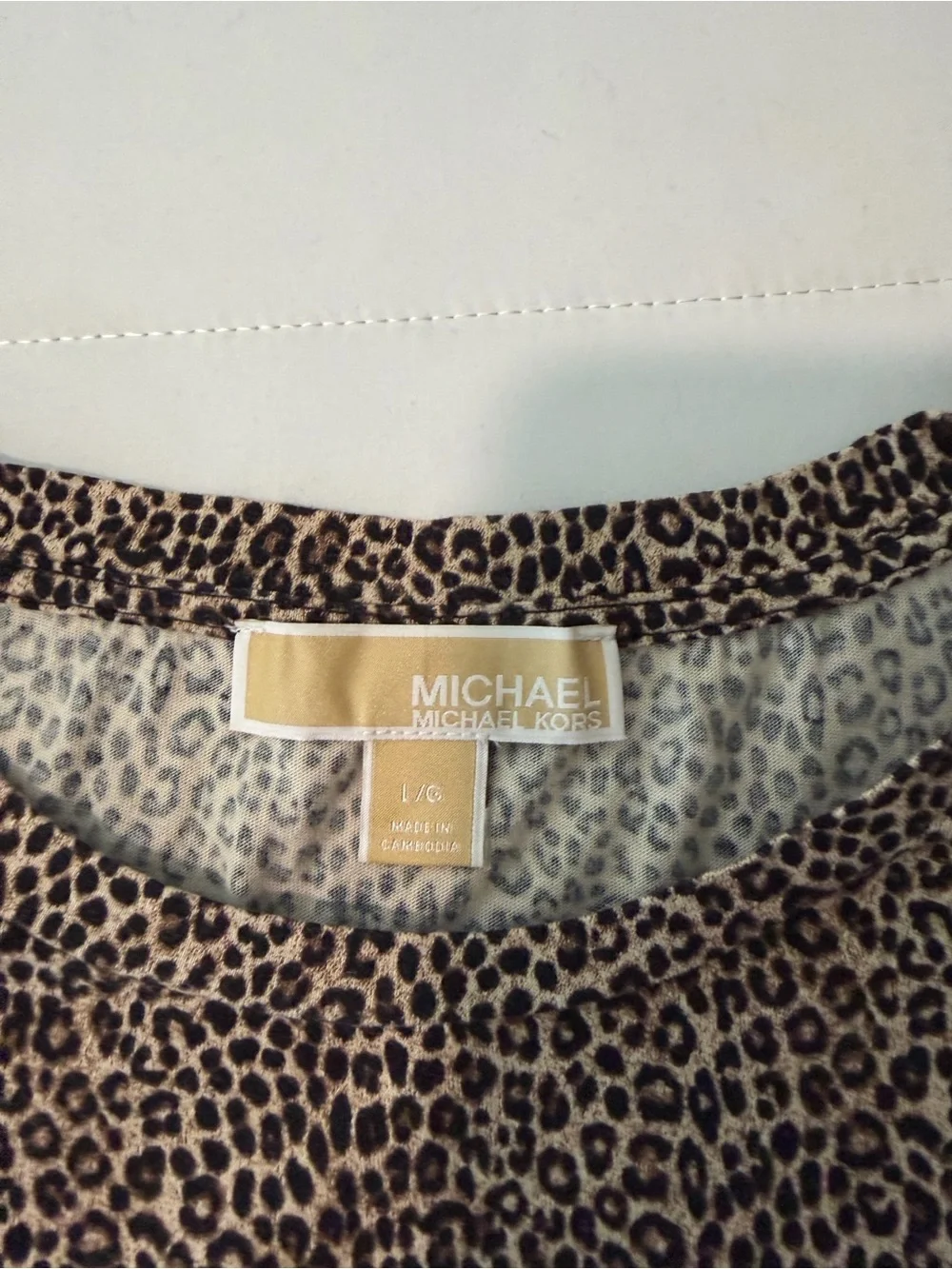 Michael Kors Brown Black Leopard Print Knit Cap Sleeve Pullover T-Shirt L/G